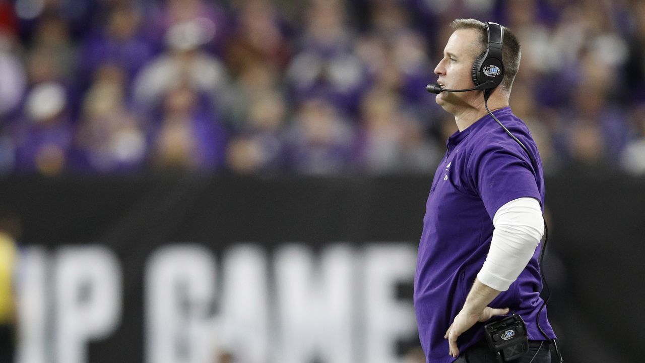 INDIANAPOLIS, INDIANA - DECEMBER 01: Head coach Pat Fitzgerald of the Northwestern Wildcats on the sidelines in the game against the Ohio State Buckeyes in the third quarter at Lucas Oil Stadium on December 01, 2018 in Indianapolis, Indiana. (Photo by Joe Robbins/Getty Images)