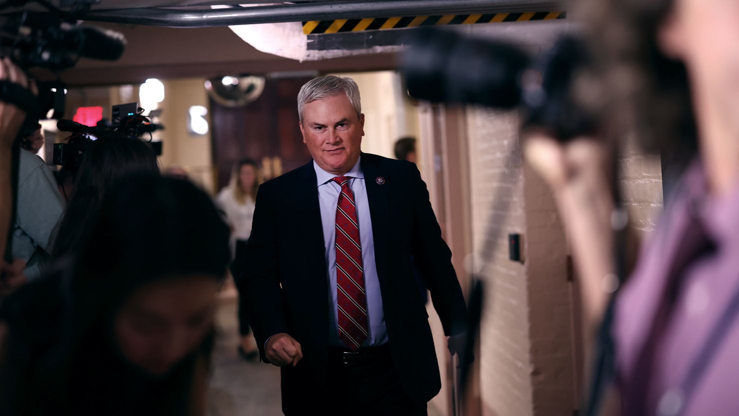 Rep. James Comer leaves a House Republican caucus meeting at the Capitol on September 19, 2023 in Washington, DC.