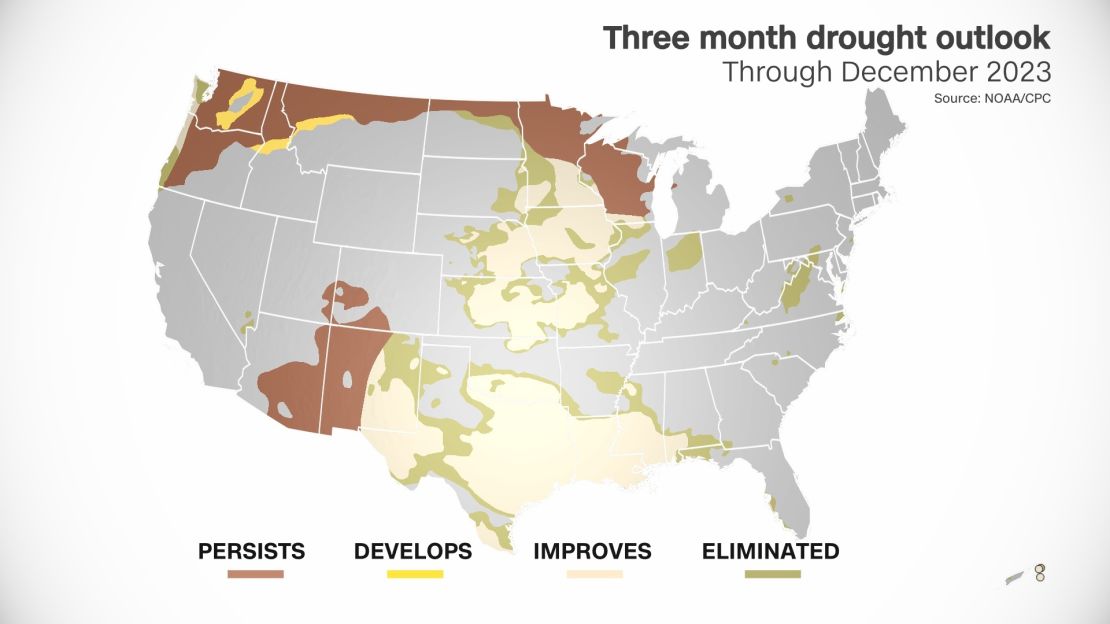 This outlook from the Climate Prediction Center shows how drought is expected to improve in many areas along the Mississippi River which desperately need rain. 