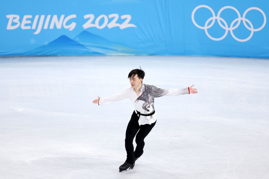 BEIJING, CHINA - FEBRUARY 06: Vincent Zhou of Team United States skates during the Men Single Skating Free Skating Team Event on day two of the Beijing 2022 Winter Olympic Games at Capital Indoor Stadium on February 06, 2022 in Beijing, China. (Photo by Matthew Stockman/Getty Images)