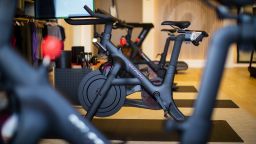 A Peloton stationary bike for sale at the company's showroom in Dedham, Massachusetts, U.S., on Wednesday, Feb. 3,  2021. Peloton Interactive Inc. is scheduled to release earnings figures on February 4. 