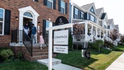 Prospective home buyers leave a property for sale during an Open House in a neighborhood in Clarksburg, Maryland on September 3, 2023. 