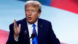 WASHINGTON, DC - SEPTEMBER 15: Republican presidential candidate and former President Donald Trump speaks at the Pray Vote Stand Summit at the Omni Shoreham Hotel on September 15, 2023 in Washington, DC. The summit featured multiple 2024 Republican Presidential candidates making their case to the conservative audience members. (Photo by Anna Moneymaker/Getty Images)