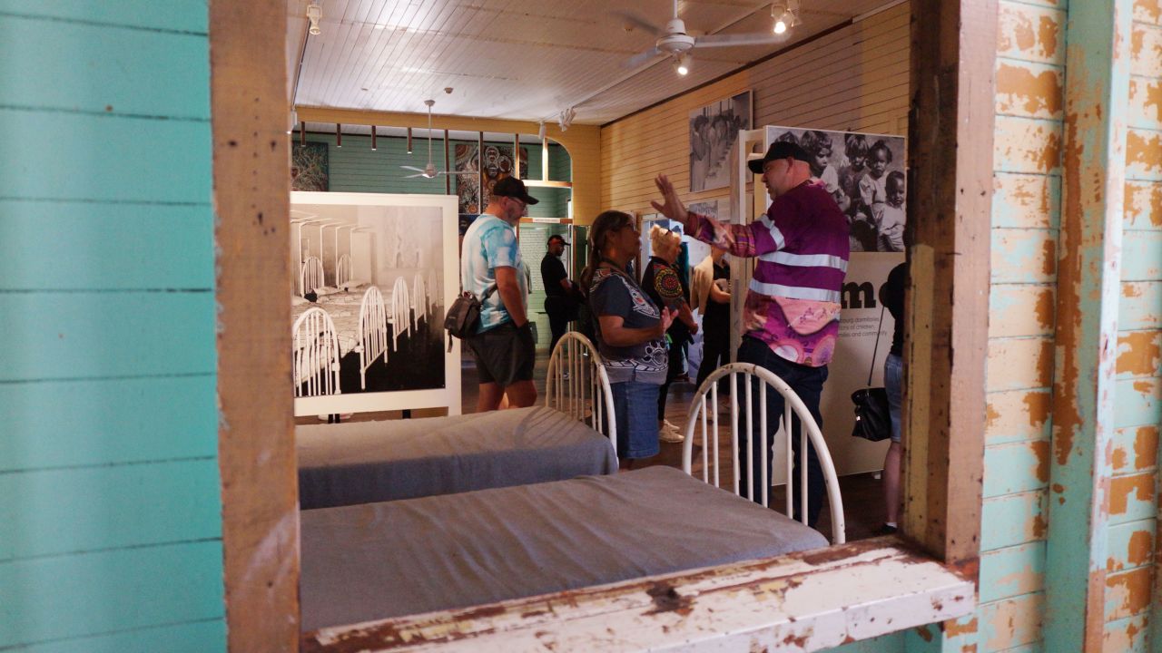 Tourists visiting the Ration Shed Museum are shown the interior of the old boys' dormitory. The girls' dormitory burned down in the 1990s.