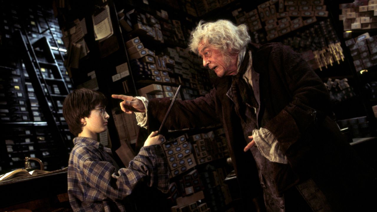 Daniel Radcliffe and John Hurt in "Harry Potter and Sorcerer's Stone."