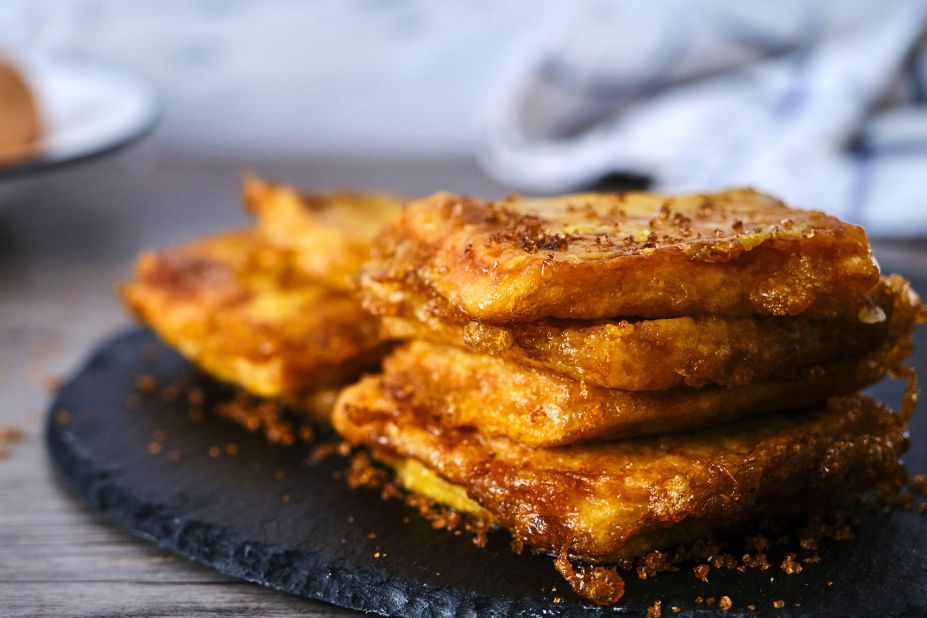 <strong>Leche Frita: </strong>Milk, egg yolks and flour are whipped up, chilled and solidified before being coated in breadcrumbs and fried to create leche frita, one of the most popular desserts in Spain.