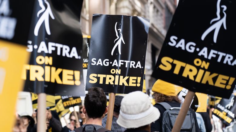 SAG-AFTRA picketers gathered for their 75th day of striking for better working conditions and contracts in front of Netflix studios in New York on September 27, 2023. This comes as the WGA ended their 5-month-long strike the previous midnight, fueling hope that SAG-AFTRA will follow suit.