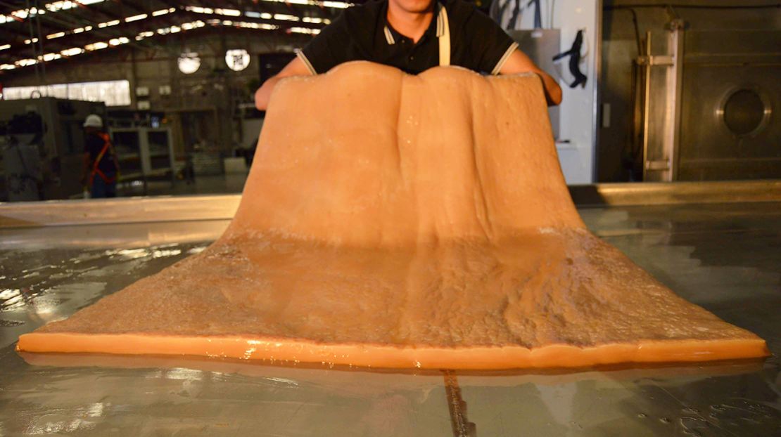 The bacterial biomass is treated with the same process as traditional leather.