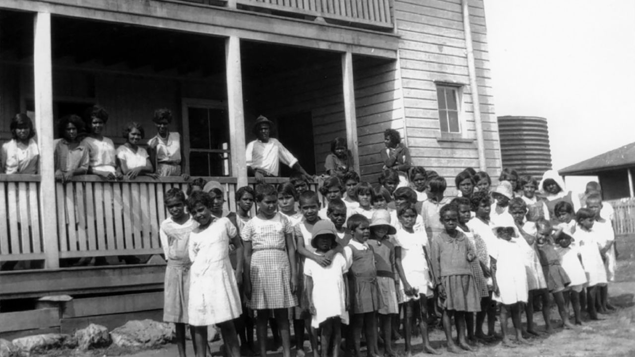 A group of children at the girls' dormitory in Cherbourg circa 1930.