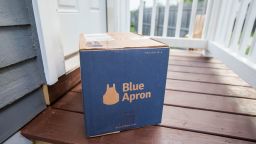 BOSTON, MA - JUNE 28: In this photo illustration, a Blue Apron box sits on the porch of a house on June 28, 2017 in Boston, Massachusetts. The online meal-kit delivery company is going public and has lowered their upcoming IPO price range from $15 to $17 a share to $10 to $11 a share. (Photo by Scott Eisen/Getty Images)