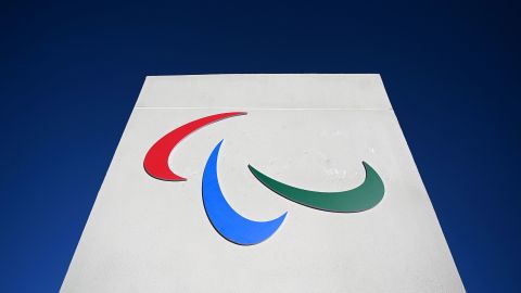 ZHANGJIAKOU, CHINA - MARCH 02: A detailed view of the Paralympic Logo at the Athletes Village on March 02, 2022 in Zhangjiakou, China. (Photo by Alex Davidson/Getty Images for International Paralympic Committee)