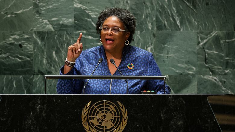 Prime Minister of Barbados Mia Amor Mottley addresses the 78th Session of the U.N. General Assembly in New York City, U.S., September 22, 2023. 