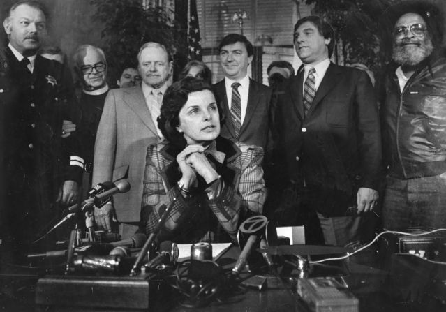 Feinstein speaks at the signing of an anti-gun bill at San Francisco City Hall in 1982.