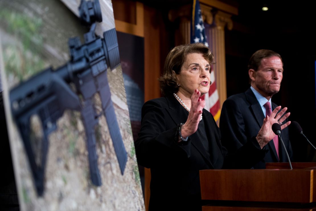 Feinstein and Sen. Richard Blumenthal of Connecticut, hold a news conference in the Capitol on Wednesday, October 4, 2017.