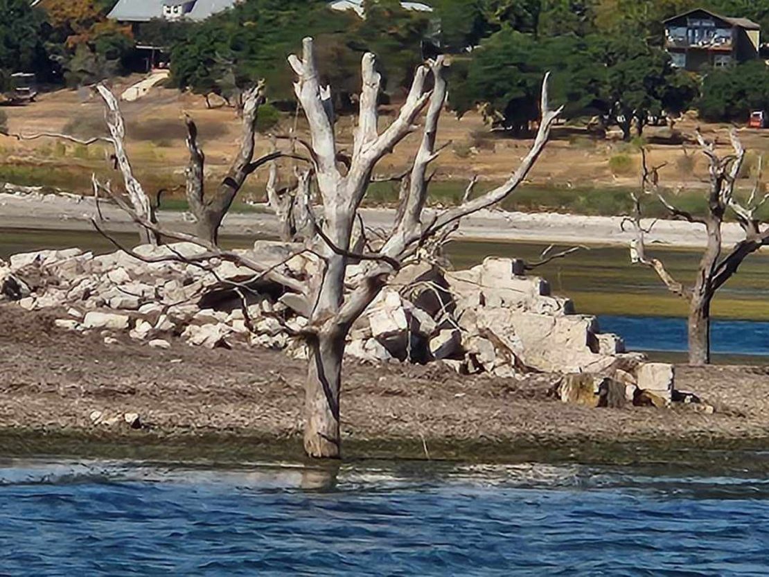 A bridge and rubble from a previous house that was underwater at Canyon Lake in Texas reappeared due to historically low water levels. 