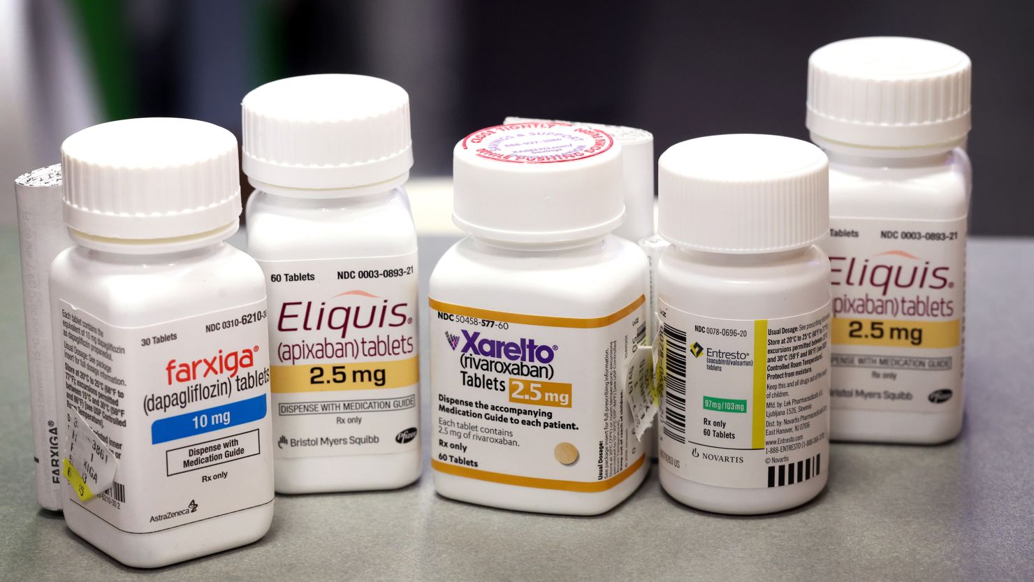 CHICAGO, ILLINOIS - AUGUST 29: In this photo illustration, Farxiga, Xarelto, Entresto, and Eliquis are made available to customers at the New City Halsted Pharmacy on August 29, 2023 in Chicago, Illinois. These are 4 of 10 prescription drugs that will be subject to Medicare price negotiations under the Inflation Reduction Act. The other drugs include Jardiance, Enbrel, Januvia, Imbruvica, Stelara and Fiasp. (Photo Illustration by Scott Olson/Getty Images)