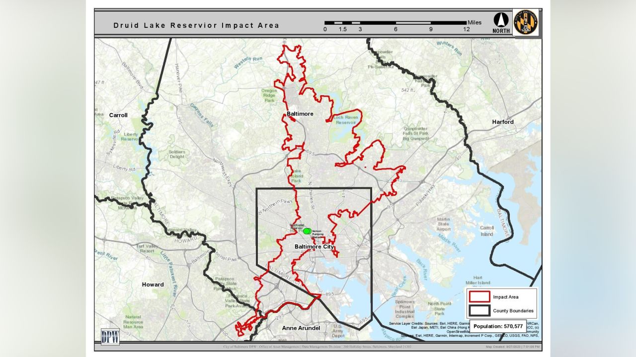 DPW says only the water systems in Baltimore City and Baltimore and Howard counties are affected by the detected parasite (areas shown in map).