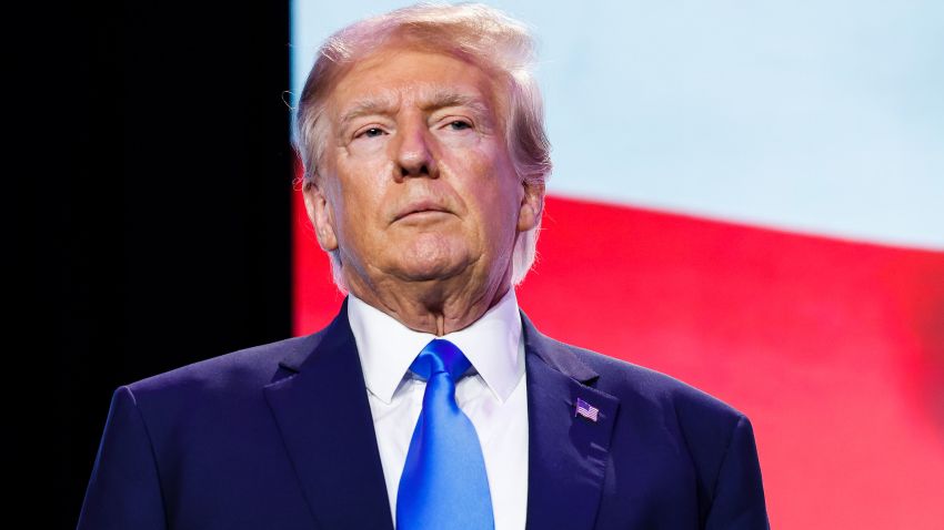 WASHINGTON, DC - SEPTEMBER 15: Republican presidential candidate and former President Donald Trump arrives to address the Pray Vote Stand Summit at the Omni Shoreham Hotel on September 15, 2023 in Washington, DC. The summit featured multiple 2024 Republican Presidential candidates making their case to the conservative audience members. (Photo by Anna Moneymaker/Getty Images)