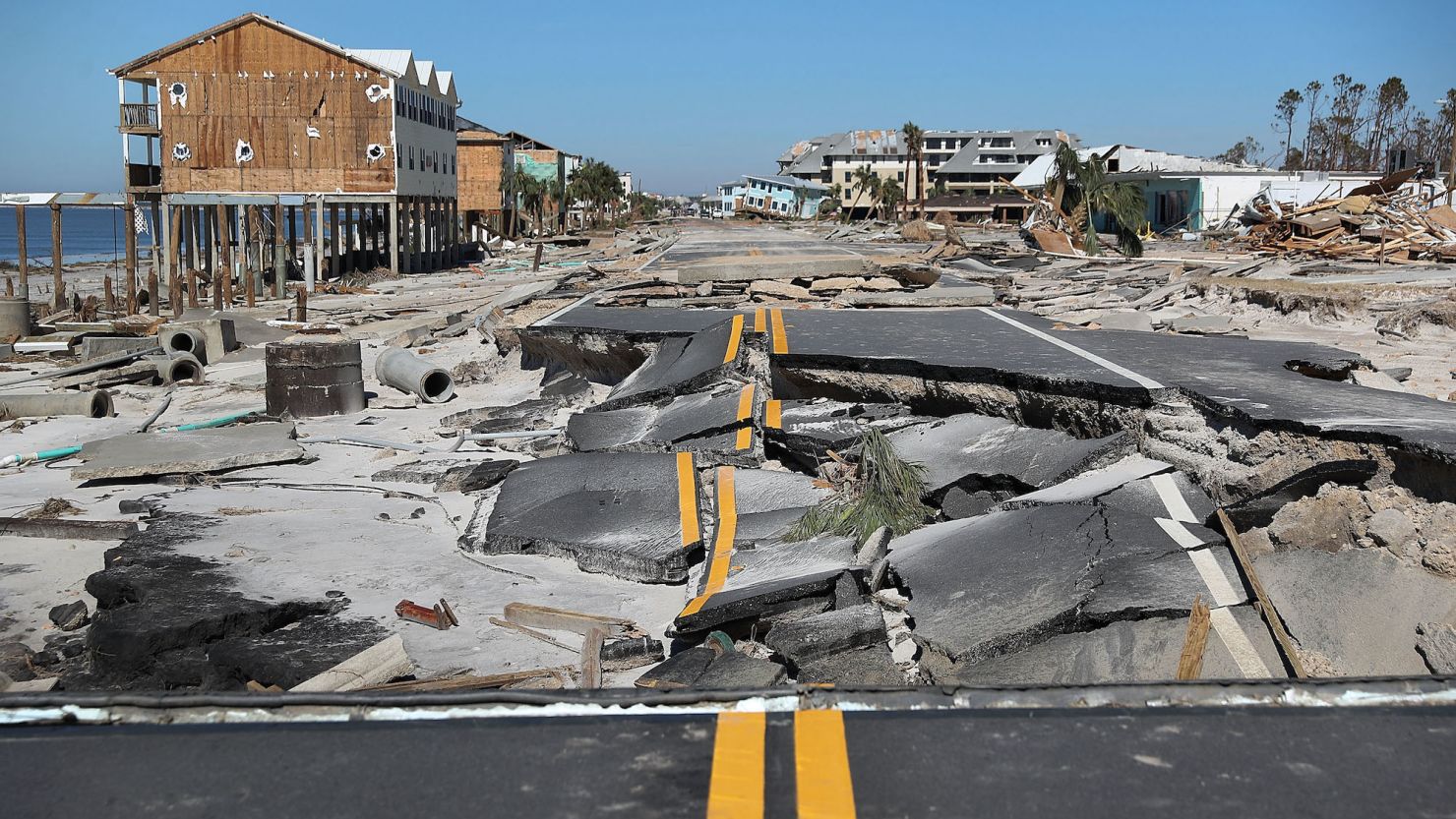 A road is destroyed in Mexico Beach, Florida, after Category 5 Hurricane Michael hit in October 2018. Michael showed the devastating potential of late-season hurricanes.