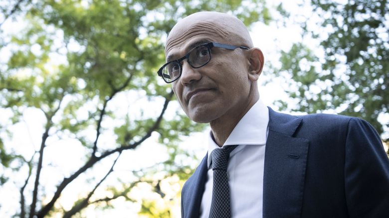 Microsoft CEO Satya Nadella arrives at federal court on October 2, 2023 in Washington, DC. Nadella is testifying in the antitrust trial to determine if Alphabet Inc.'s Google maintains a monopoly in the online search business, which is expected to last into November. 