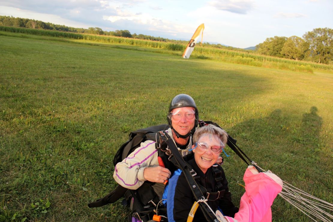 Scrolling through photos of her mom, "beaming her way up to 10,000 feet," inspired Emily Halnon to make the leap. Her mother died of cancer at age 66.