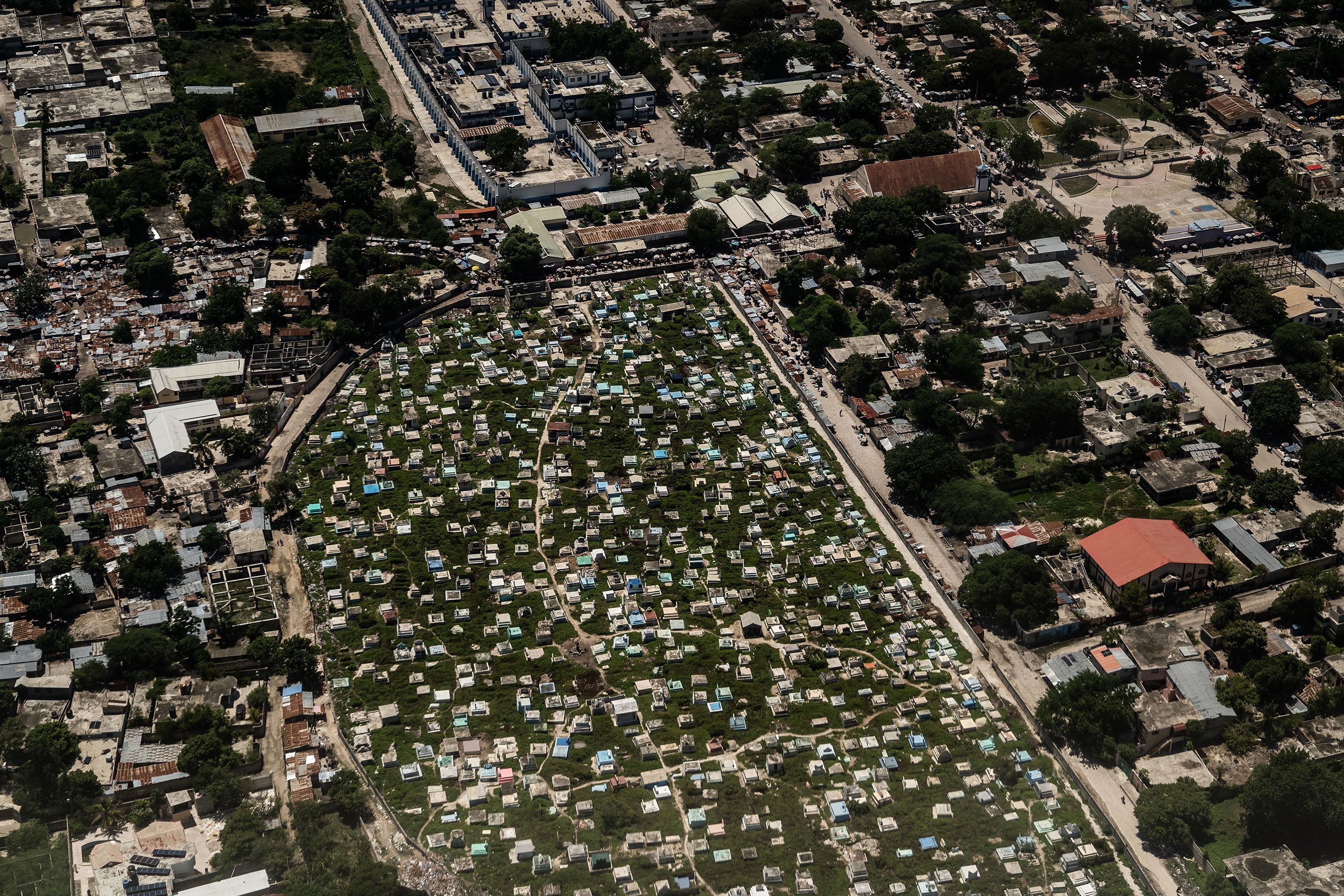 This aerial photo shows a cemetery near the airport in Port-au-Prince.