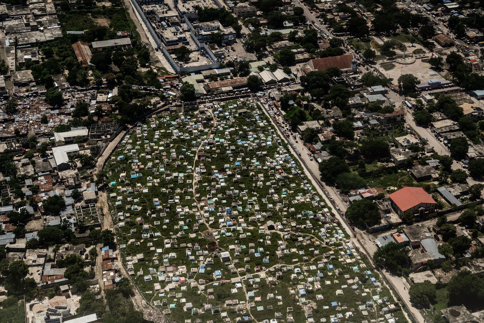 This aerial photo shows a cemetery near the airport in Port-au-Prince.
