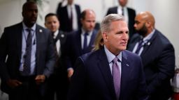 Speaker of the House Kevin McCarthy departs a House Republican conference meeting in the Capitol on Tuesday, in Washington, DC.