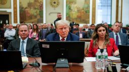 Former President Donald Trump, center, sits in the courtroom with is legal team before the continuation of his civil business fraud trial at New York Supreme Court, Tuesday, Oct. 3, 2023, in New York. (AP Photo/Seth Wenig, POOL)