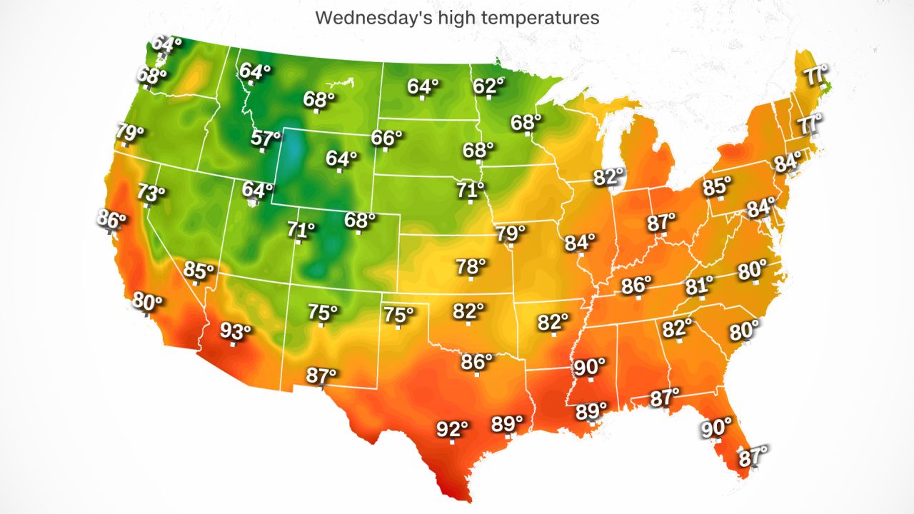 high temperatures us wednesday 100323