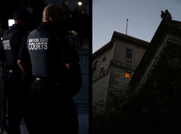 Police set up gates outside the courthouse on October 3.