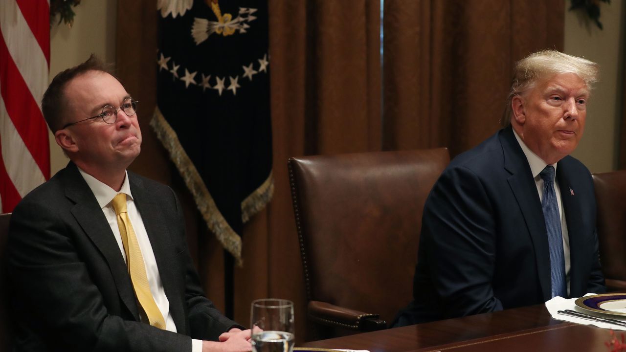 Trump and then-acting chief of staff Mick Mulvaney at a luncheon with representatives of the United Nations Security Council at the White House on December 5, 2019.