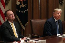 Trump and then-acting chief of staff Mick Mulvaney at a luncheon with representatives of the United Nations Security Council at the White House on December 5, 2019.