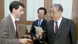 Then-CNN International correspondent Mike Chinoy meeting North Korean leader Kim Il Sung in Pyongyang, 1992.
