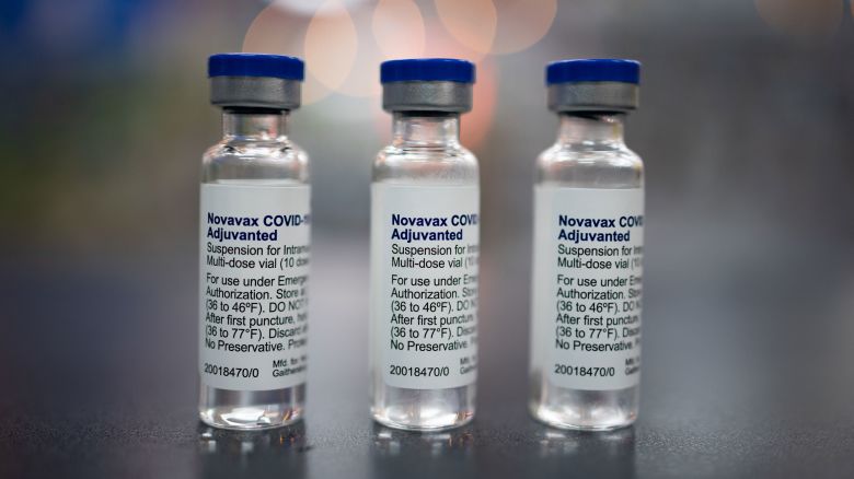 Vials of Novavax Covid-19 vaccines arranged at a pharmacy in Schwenksville, Pennsylvania, US, on Monday, Aug. 1, 2022. Novavax's protein-based Covid-19 vaccine received long-sought US emergency-use authorization in July, but use is likely to be limited. Photographer: Hannah Beier/Bloomberg via Getty Images