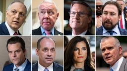 Top row: Andy Biggs of Arizona, Ken Buck of Colorado, Tim Burchett of Tennessee and Elijah Crane of Arizona. Bottom row: Matt Gaetz of Florida, Bob Good of Virginia, Nancy Mace of South Carolina and Matt Rosendale of Montana.
