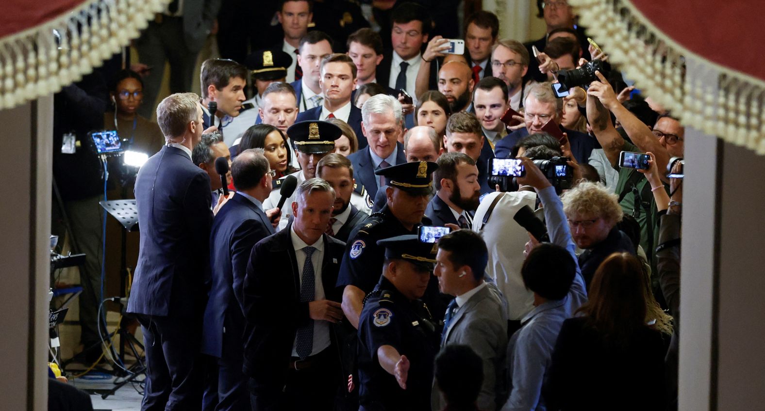 McCarthy walks back to his office after he was <a href="https://www.cnn.com/2023/10/03/politics/mccarthy-gaetz-vote-motion-to-vacate/index.html" target="_blank">voted out as speaker</a> in October 2023.