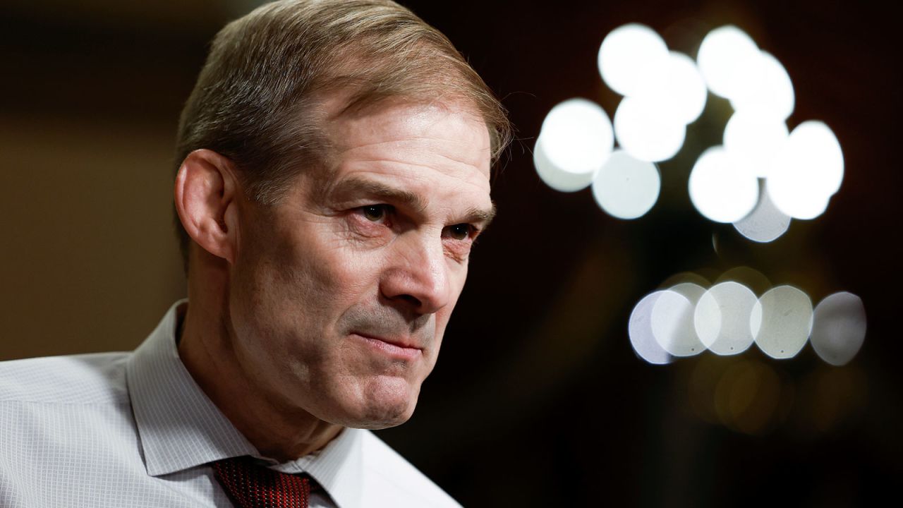 Rep. Jim Jordan speaks during an on-camera interview near the House Chambers during a series of votes in the Capitol Building on January 9, 2023 in Washington, DC.
