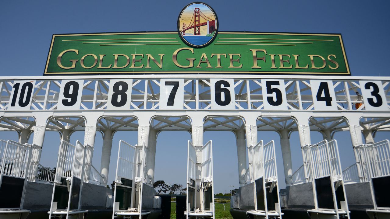 The starting gates at Golden Gate Fields during a race day in September 2018.