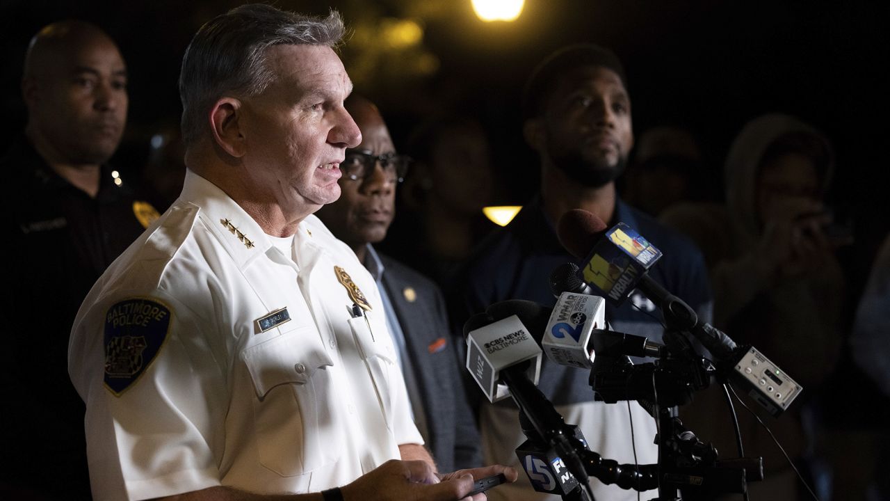 Commissioner Richard Worley speaks at an early Wednesday news conference after the shooting at Morgan State University.