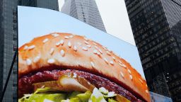 A video billboard showing McDonald's fast food is displayed in Times Square, New York City, on August 22, 2022.