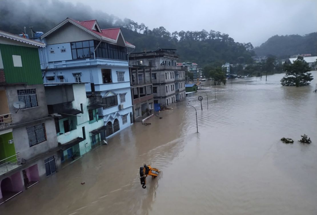 Flood waters inundate buildings along the Teesta river in Sikkim, India, Wednesday, Oct. 4, 2023. 