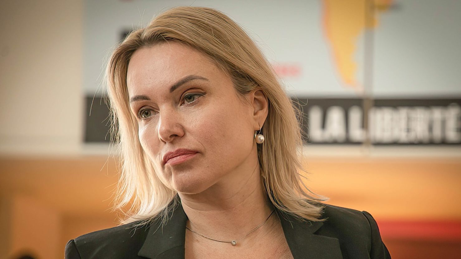 Marina Ovsyannikova, pictured in February, has been sentenced to eight and half years in prison in absentia by a Russian court.