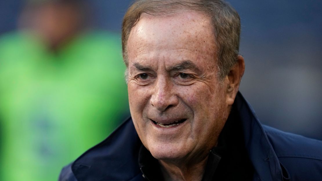 Broadcaster Al Michaels is seen on the sideline before an NFL football game between the Seattle Seahawks and the San Francisco 49ers Thursday, Dec. 15, 2022, in Seattle. (AP Photo/Marcio Jose Sanchez)