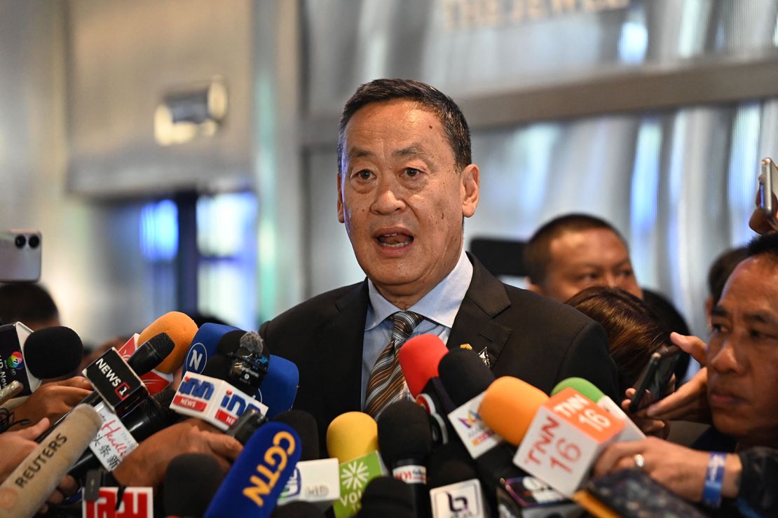 Thailand's Prime Minister Srettha Thavisin at the Siam Paragon shopping center in Bangkok on October 4, a day after a shooting at the mall that left two people dead.