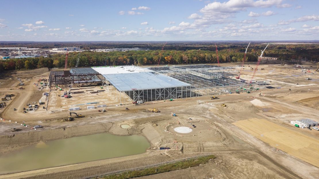 Ultium, a company that will mass produce battery cells for electric vehicles, is under construction in Lordstown, Ohio, on October 16, 2020.