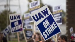 United Auto Workers members strike the General Motors Lansing Delta Assembly Plant on September 29, 2023 in Lansing, Michigan. 