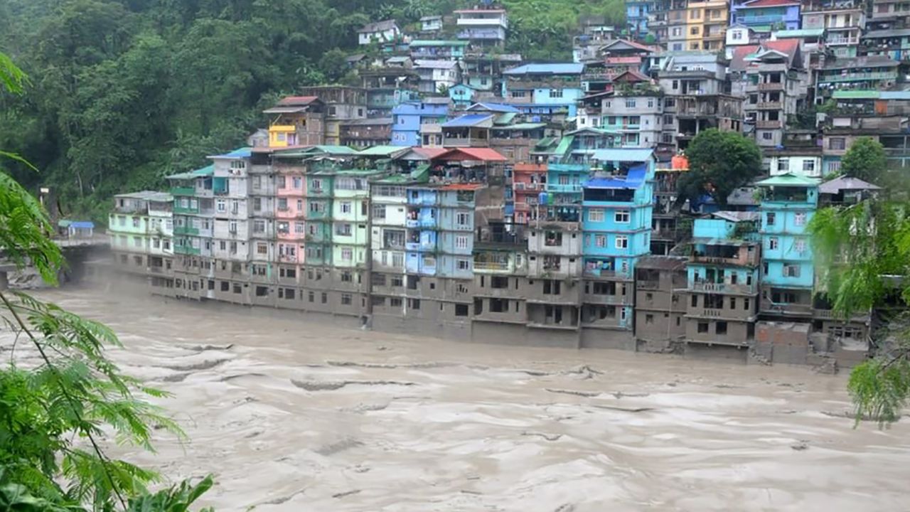 High water levels in the Teesta river in Sikkim, India, on October 4.