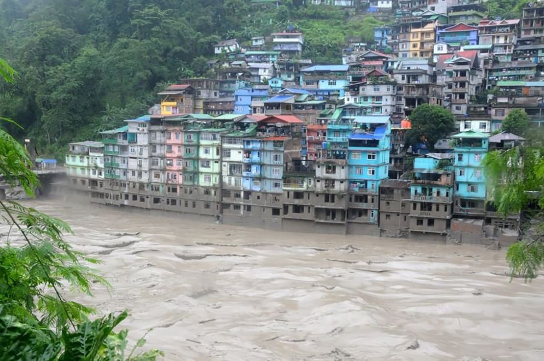 High water levels in the Teesta river in Sikkim, India, on October 4.