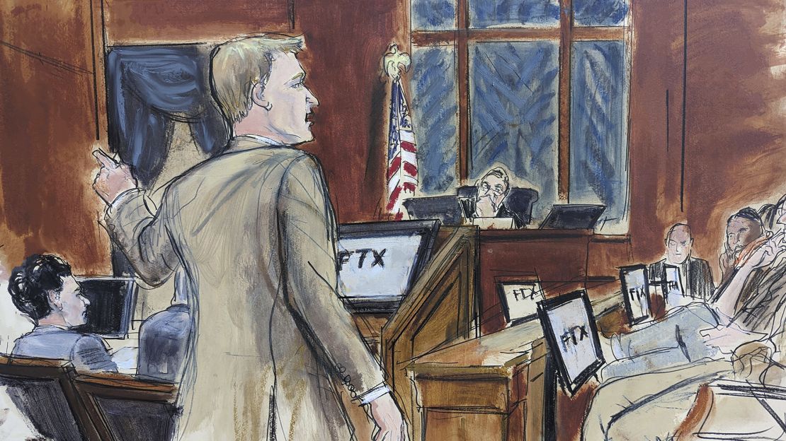 This courtroom sketch shows Assistant US Attorney Thane Rehn as he delivers his opening statement. 